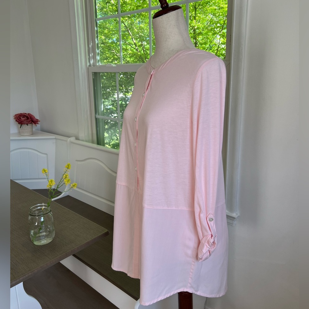 J. Jill Light Pink Feminine Buttoned Front Lightweight Adjustable Sleeve Tunic